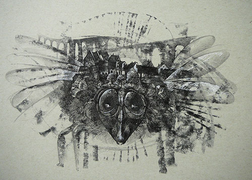 The graphic artist Elizaveta Pastushenko. Artwork. Picture. Drawing. Graphic arts. Composition. The 4th composition from the series Hidden worlds. 2014, 21 x 30 cm, paper pencil ink pen mixed technique